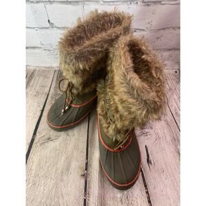 KHOMBU Women’s Nola Green Faux Fur Trim Snow-Winter Boots / Size: 6
